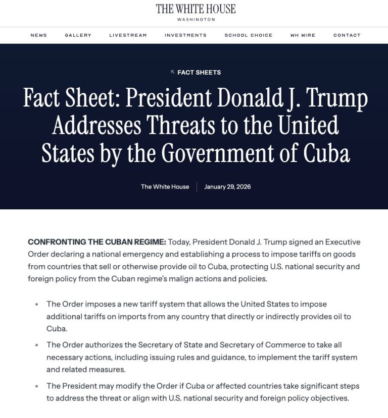 Trump, impondrá aranceles a países que suministren petróleo a Cuba y endurece sanciones